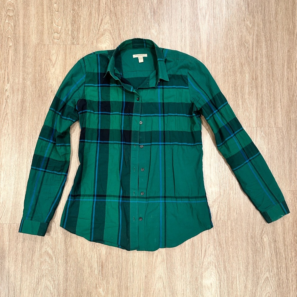 Burberry Brit Green Nova Check Cotton Shirt Size Small